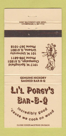 Matchbook Cover - Lil Porgy's BBQ Urbana Champaign IL 30 Strike