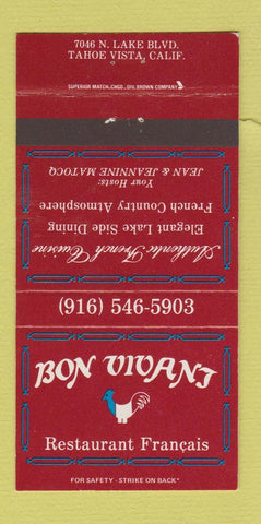 Matchbook Cover - Bon Vivant Restaurant French Tahoe Village CA 30 Strike