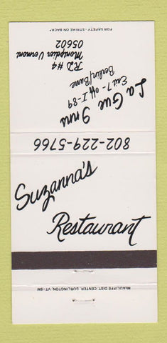 Matchbook Cover - La Gue Inns Montpelier VT Suzanna's 30 Strike