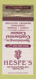 Matchbook Cover - Hespe's Restaurant Wayne PA 30 Strike
