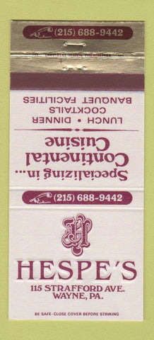 Matchbook Cover - Hespe's Restaurant Wayne PA 30 Strike