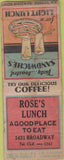 Matchbook Cover - Rose's Lunch Union Quality BOBTAIL POOR