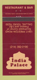 Matchbook Cover - India Palace Dallas TX restaurant 30 Strike