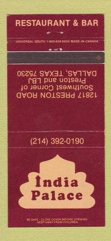 Matchbook Cover - India Palace Dallas TX restaurant 30 Strike