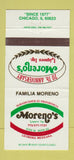 Matchbook Cover - Moreno's Mexican Restaurant Chicago IL 30 Strike