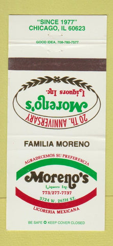 Matchbook Cover - Moreno's Mexican Restaurant Chicago IL 30 Strike