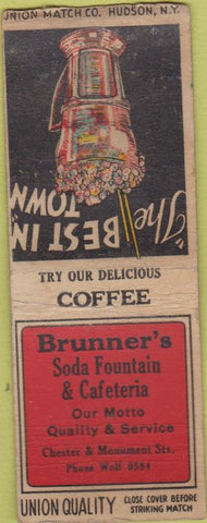 Matchbook Cover - Brunner's Cafeteria Baltimore MD Union Quality BOBTAIL WORN