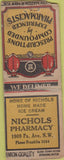 Matchbook Cover - Nichols Pharmacy Washington DC? Union Quality BOBTAIL POOR