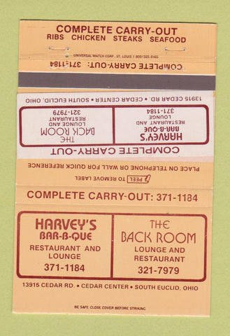 Matchbook Cover - Harvey's BBQ Back Room South Euclid OH 40 Strike