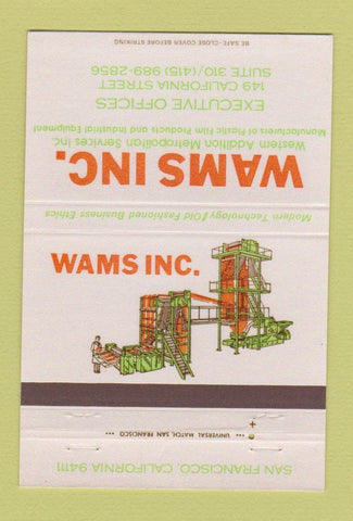 Matchbook Cover - Wams Inc San Francisco CA Plastic Film 40 Strike