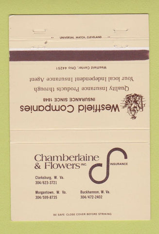 Matchbook Cover - Chamberlaine & Flowers Insurance Clarksburg WV 40 Strike