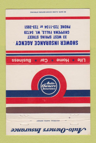 Matchbook Cover - Shower Insurance Agency Chippewa Falls WI 40 Strike