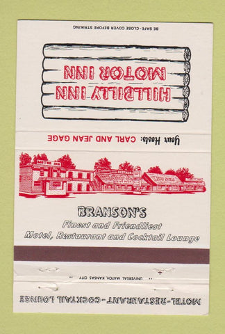 Matchbook Cover - Hillbilly Inn Motor Inn Branson MO 40 Strike