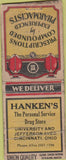 Matchbook Cover - Hanken's Drug Store Cincinnati OH Union Quality BOBTAIL POOR