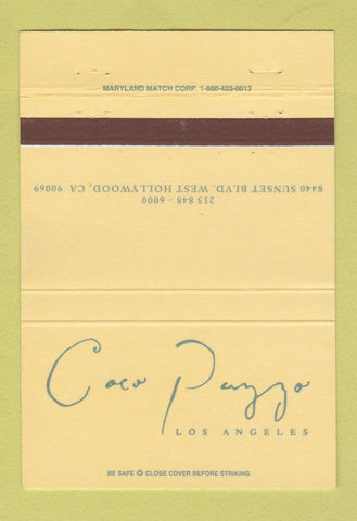 Matchbook Cover - Coca Pazza Los Angeles West Hollywood CA 40 Strike