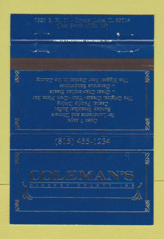 Matchbook Cover - Coleman's Mchenry County Inn Crystal Lake IL 40 Strike