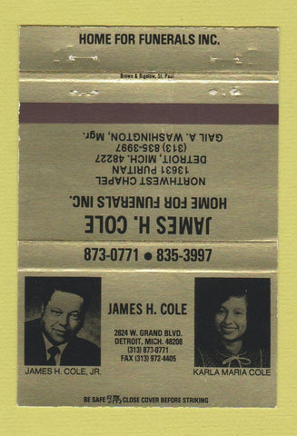 Matchbook Cover - James Cole Funeral Home Detroit MI 40 Strike