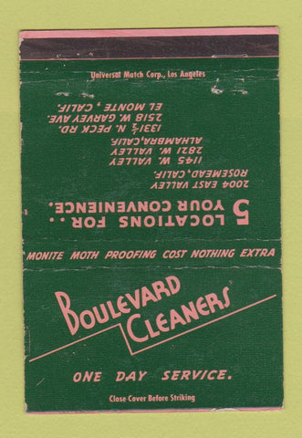 Matchbook Cover Boulevard Cleaners El Monte Alhambra Rosemead CA WEAR 40 Strike