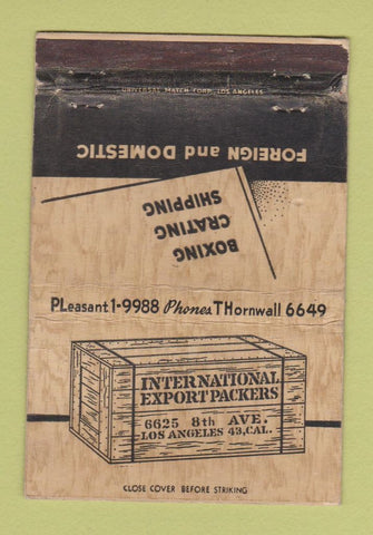 Matchbook Cover - International Export Packers Los Angeles CA WORN 40 Strike