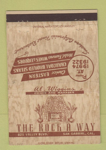 Matchbook Cover - The Rock A Way San Gabriel CA WEAR 40 Strike
