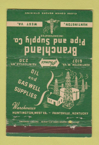 Matchbook Cover - Branchland Pipe and Supply Huntington WV WEAR 40 Strike