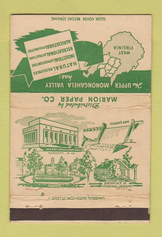 Matchbook Cover - Marion Paper Company Fairmont Bank WV 40 Strike