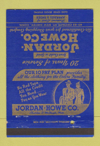 Matchbook Cover - Jordan Howe Clothes New Haven CT 40 Strike