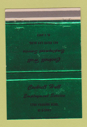 Matchbook Cover - Cockrell Hull Employment Service  40 Strike