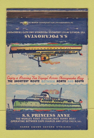 Matchbook Cover - SS Princess Anne Pocahontas Chesapeake Bay 40 Strike