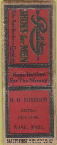 Matchbook Cover - Robinson Shoes Ware MA Safety First BOBTAIL