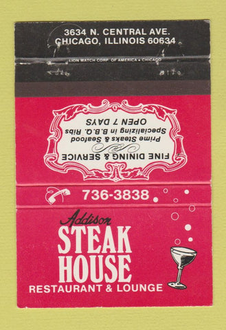 Matchbook Cover - Addison Steak House Chicago IL 40 Strike
