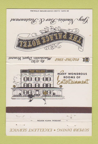 Matchbook Cover - The Palace Hotel Manchester Depot VT 40 Strike