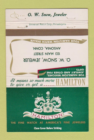 Matchbook Cover - Hamilton Watches OW Snow Ansonia CT 40 Strike