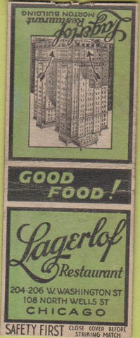 Matchbook Cover - Lagerlof Restaurant Chicago IL Safety First BOBTAIL