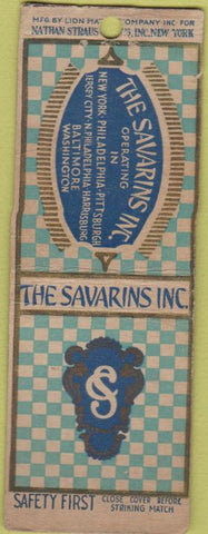 Matchbook Cover - Savarins Restaurants Safety First BOBTAIL New York City