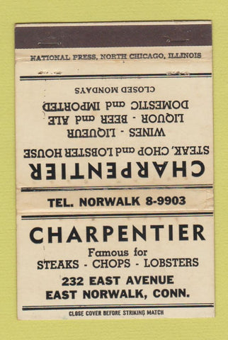 Matchbook Cover - Charpentier Restaurant East Norwalk CT WORN 40 Strike
