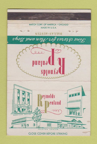 Matchbook Cover - Reynolds Penland Men's Clothes Dallas Austin TX 40 Strike