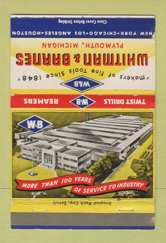 Matchbook Cover - Whitman Barnes Plymouth MI Drills Houston Chicago 40 Strike