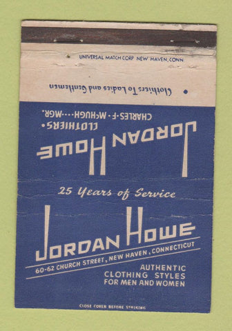 Matchbook Cover - Jordan House Clothes New Haven CT WEAR 40 Strike