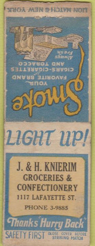 Matchbook Cover - Knierim Grocery Safety First BOBTAIL