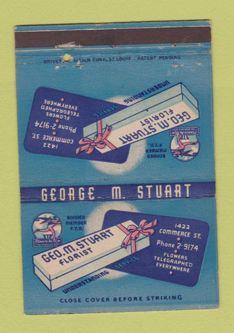 Matchbook Cover - George M Stuart Flowres Dallas TX WEAR 40 Strike