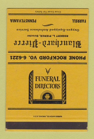 Matchbook Cover - Blanchard Pierce Funeral Home Farrell PA 40 Strike
