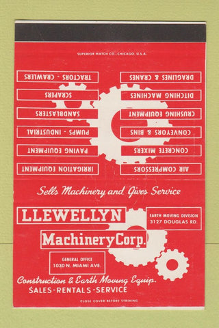 Matchbook Cover - Llewellyn Machinery Miami? SAMPLE WEAR 40 Strike