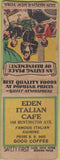 Matchbook Cover - Eden Italian Cafe Safety First BOBTAIL