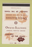 Matchbook Cover - Owens Illinois Harvest of the Year 1957 Award SAMPLE 40 Strike
