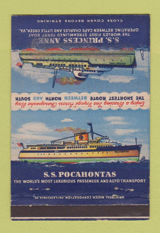 Matchbook Cover - SS Princess Anne Pocahontas Chesapeake Bay WEAR 40 Strike