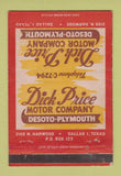 Matchbook Cover - Dick Price DeSoto Plymouth Dallas TX WEAR 40 Strike