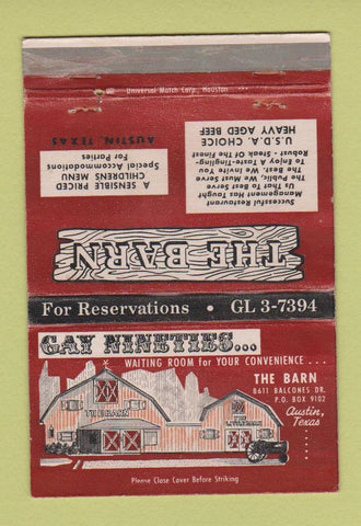 Matchbook Cover - Gay 90's The Barn Austin TX 40 Strike