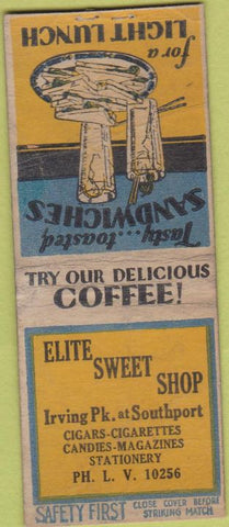 Matchbook Cover - Elite Sweet Shop Chicago IL Safety First BOBTAIL WORN