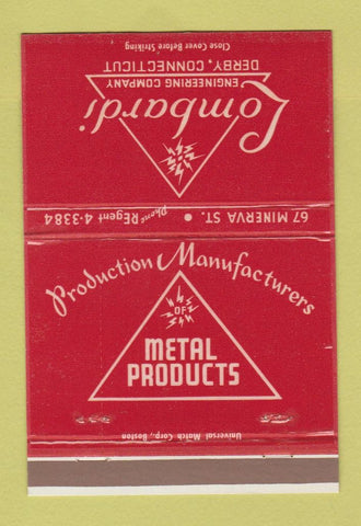 Matchbook Cover - Lombardi Metal Products Derby CT 40 Strike
